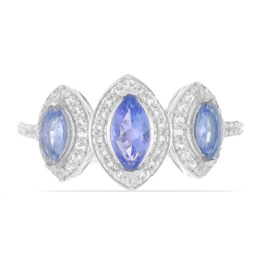 Inel din Argint 925 ( 3.03 grame ) cu Tanzanit și Topaz Alb 1.49 Carate