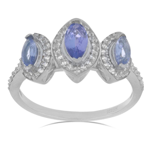 Inel din Argint 925 ( 3.03 grame ) cu Tanzanit și Topaz Alb 1.49 Carate