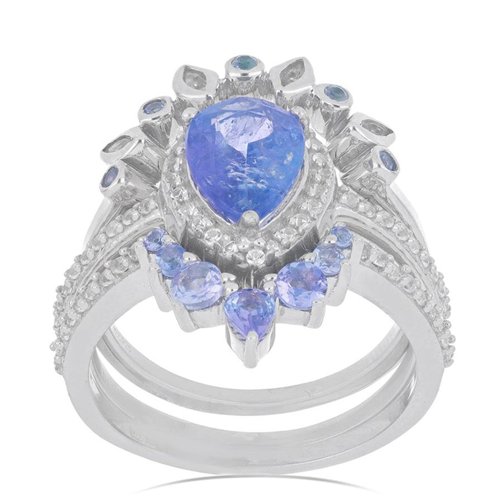 Inel din Argint 925 ( 7.13 grame ) cu Tanzanit și Topaz Alb 3.65 Carate