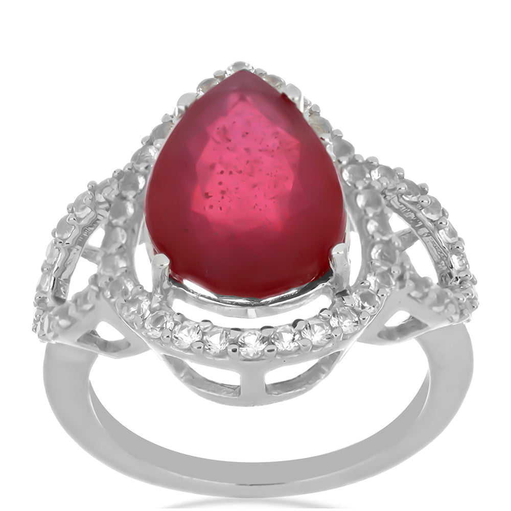 Inel din Argint 925 ( 3.72 grame ) cu Rubin Malagasy și Topaz Alb 8.19 Carate 3 