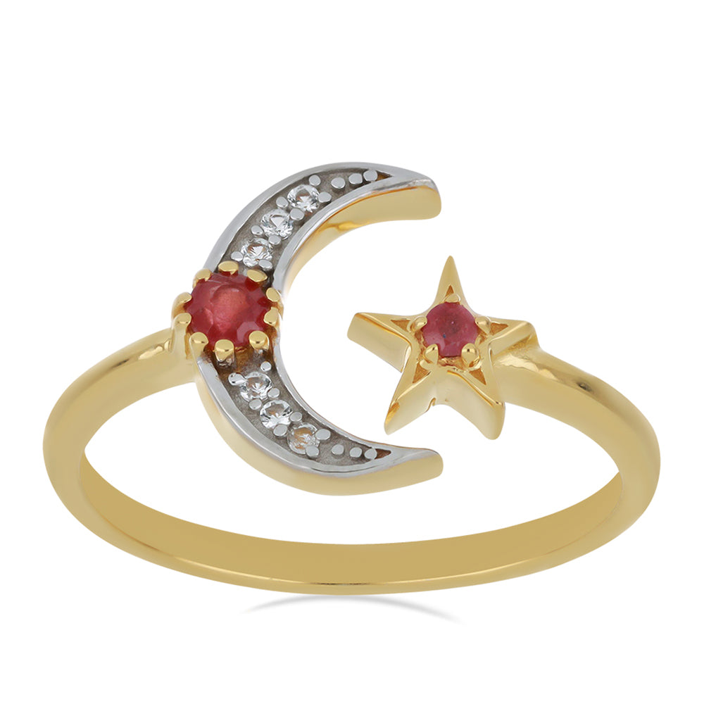 Inel din Argint 925 Placat cu Aur ( 2.63 grame ) cu Rubin Malagasy și Topaz Alb 0.26 Carate 3 