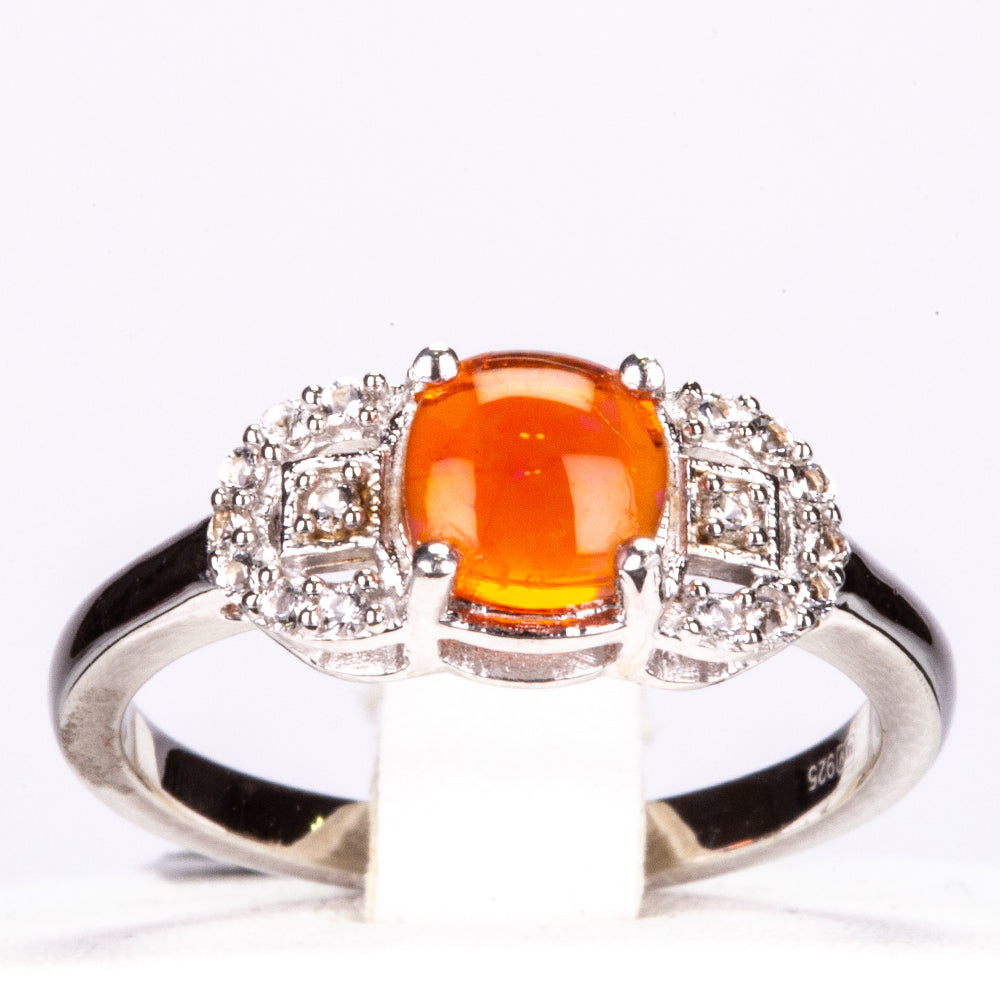 Inel din Argint 925 ( 2.7 grame ) cu Opal Etiopian Lega Dembi Portocaliu și Topaz Alb 0.66 Carate 1 