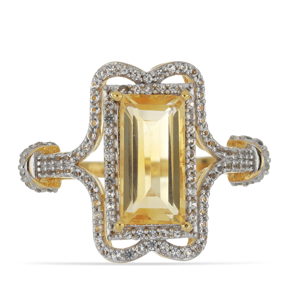 Inel din Argint 925 Placat cu Aur ( 5.33 grame ) cu Citrin Ural și Topaz Alb 4.44 Carate 1 