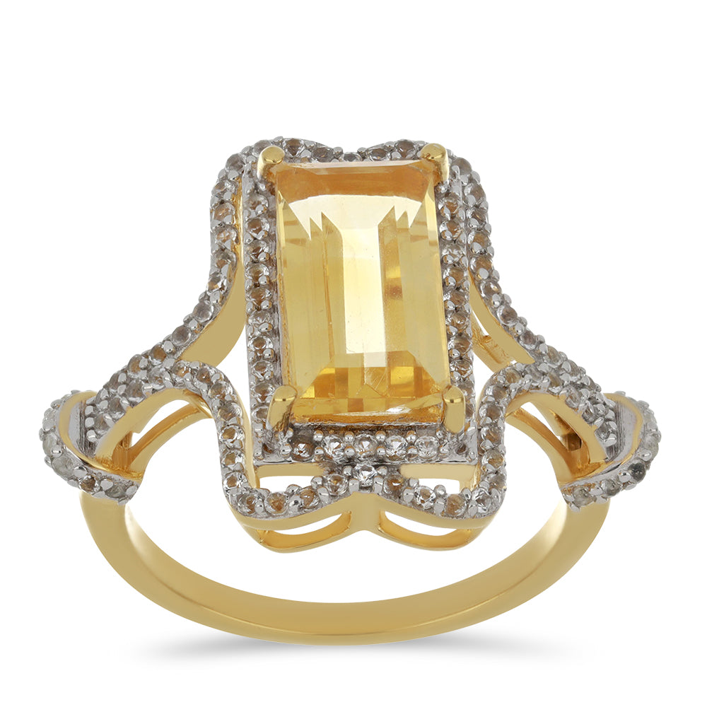 Inel din Argint 925 Placat cu Aur ( 5.33 grame ) cu Citrin Ural și Topaz Alb 4.44 Carate 3 