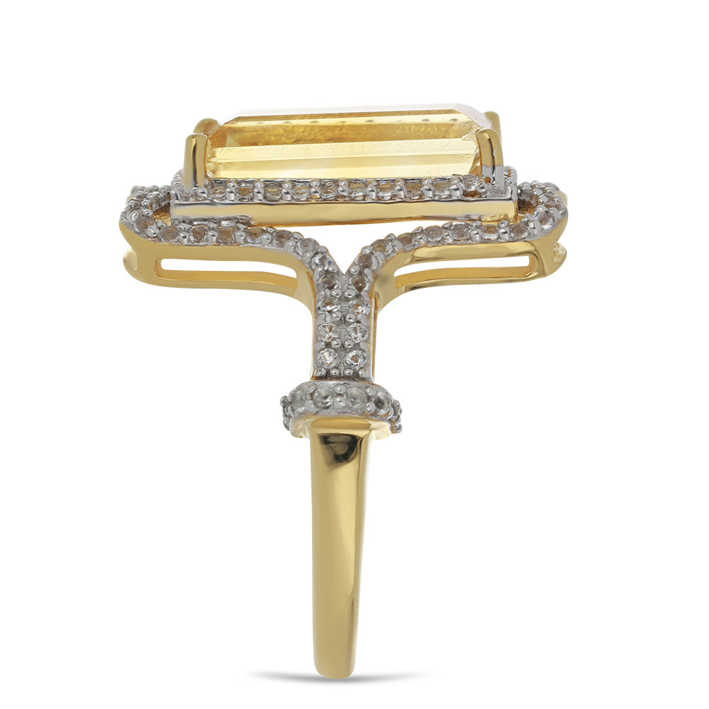 Inel din Argint 925 Placat cu Aur ( 5.33 grame ) cu Citrin Ural și Topaz Alb 4.44 Carate 4 