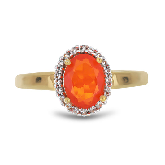 Inel din Argint 925 Placat cu Aur ( 2.44 grame ) cu Opal Etiopian Lega Dembi Portocaliu și Topaz Alb 0.89 Carate