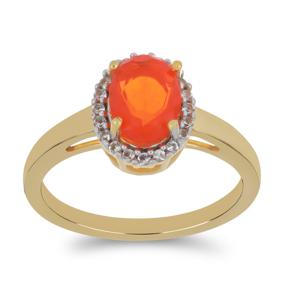 Inel din Argint 925 Placat cu Aur ( 2.44 grame ) cu Opal Etiopian Lega Dembi Portocaliu și Topaz Alb 0.89 Carate