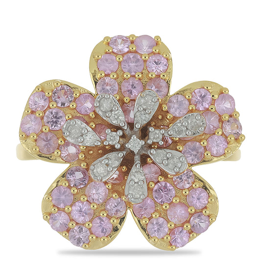 Inel din Aur de 9K ( 4.06 grame ) cu Safir Roz și Diamant Alb 1.95 Carate