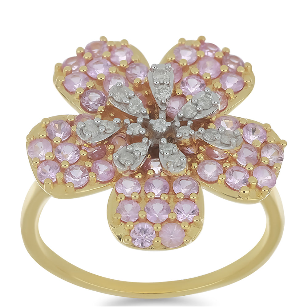 Inel din Aur de 9K ( 4.06 grame ) cu Safir Roz și Diamant Alb 1.95 Carate