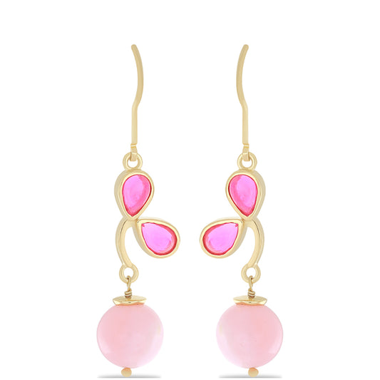 Cercei din Argint 925 Placat cu Aur ( 3.41 grame ) cu Opal Lega Dembi Roz și Opal Roz 11.57 Carate