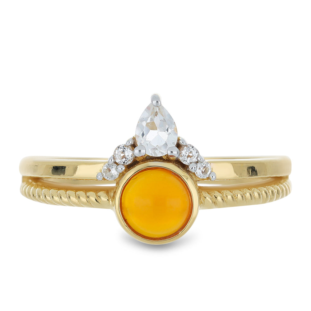 Inel din Argint 925 Placat cu Aur ( 2.67 grame ) cu Carneol Tagebau și Topaz Alb 0.69 Carate 1 