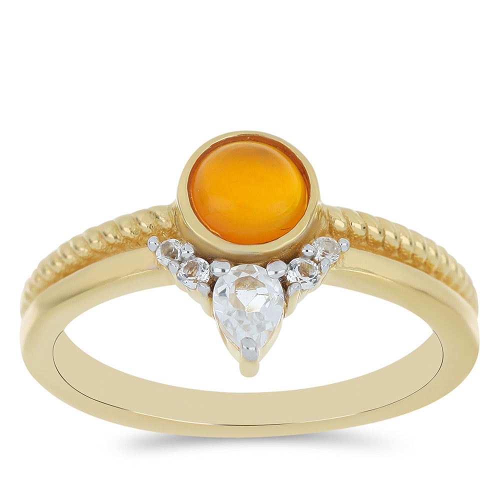 Inel din Argint 925 Placat cu Aur ( 2.67 grame ) cu Carneol Tagebau și Topaz Alb 0.69 Carate