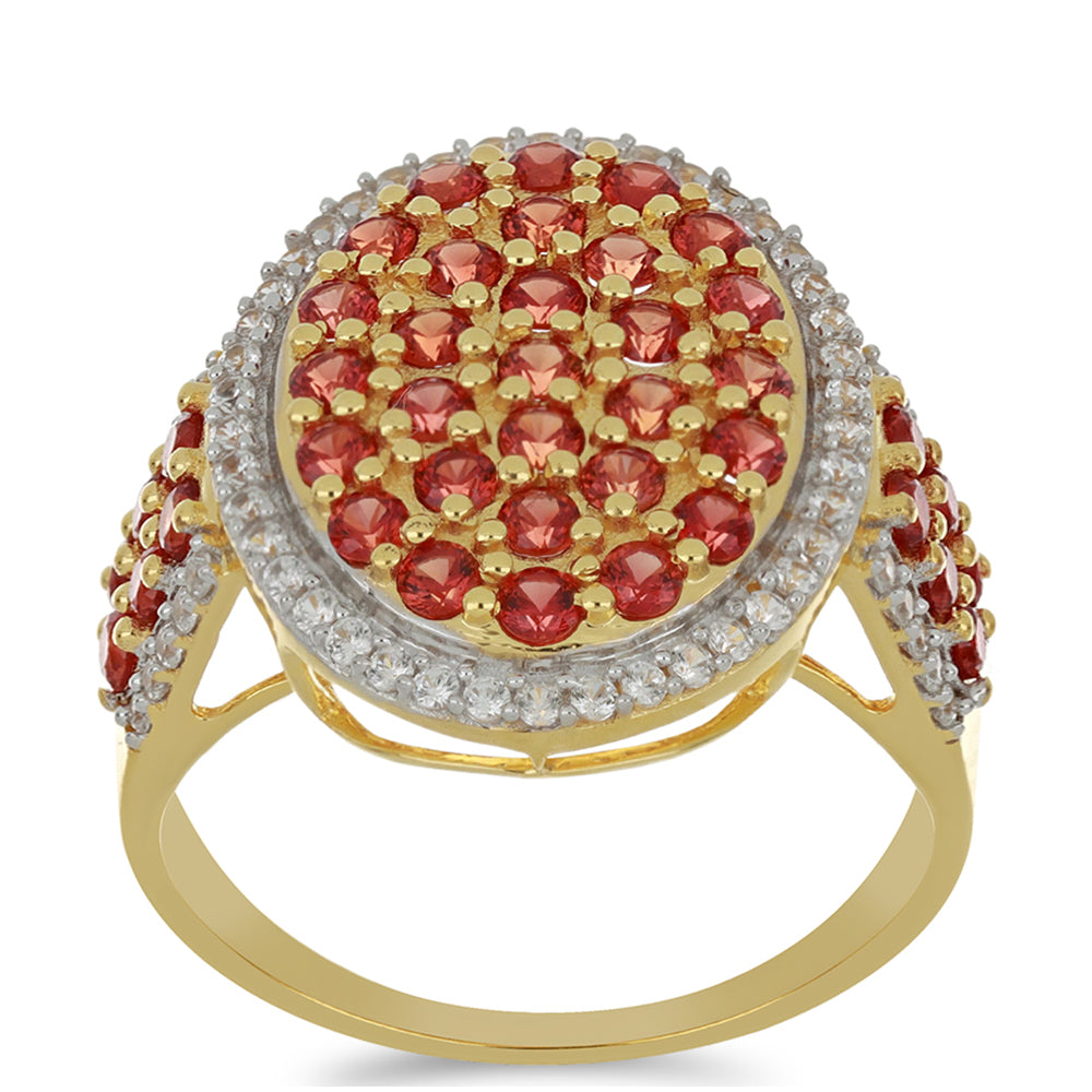 Inel din Aur de 9K ( 4.71 grame ) cu Safir Roșu Rosebery și Zircon Alb Natural 2.46 Carate 3 