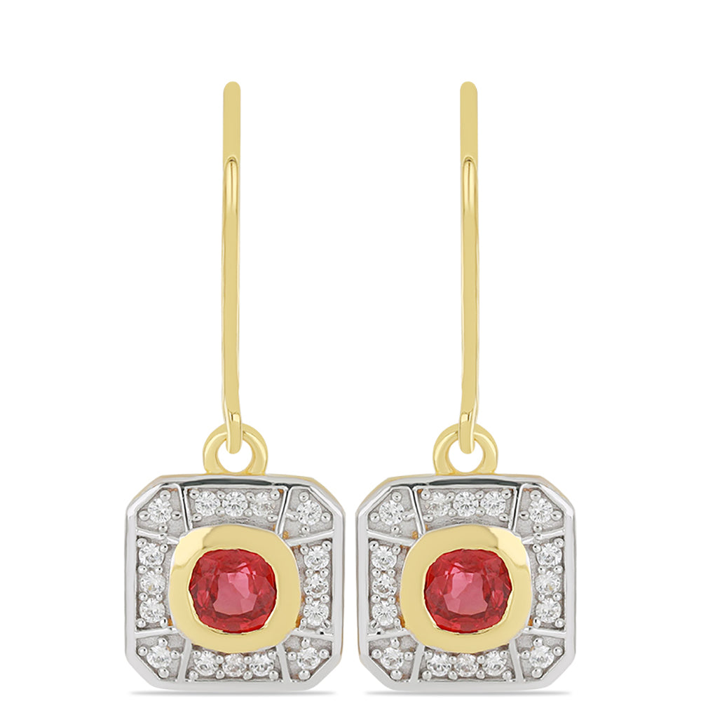 Cercei din Aur de 9K ( 2.21 grame ) cu Safir Roșu Rosebery și Zircon Alb Natural 1.1 Carate 1 