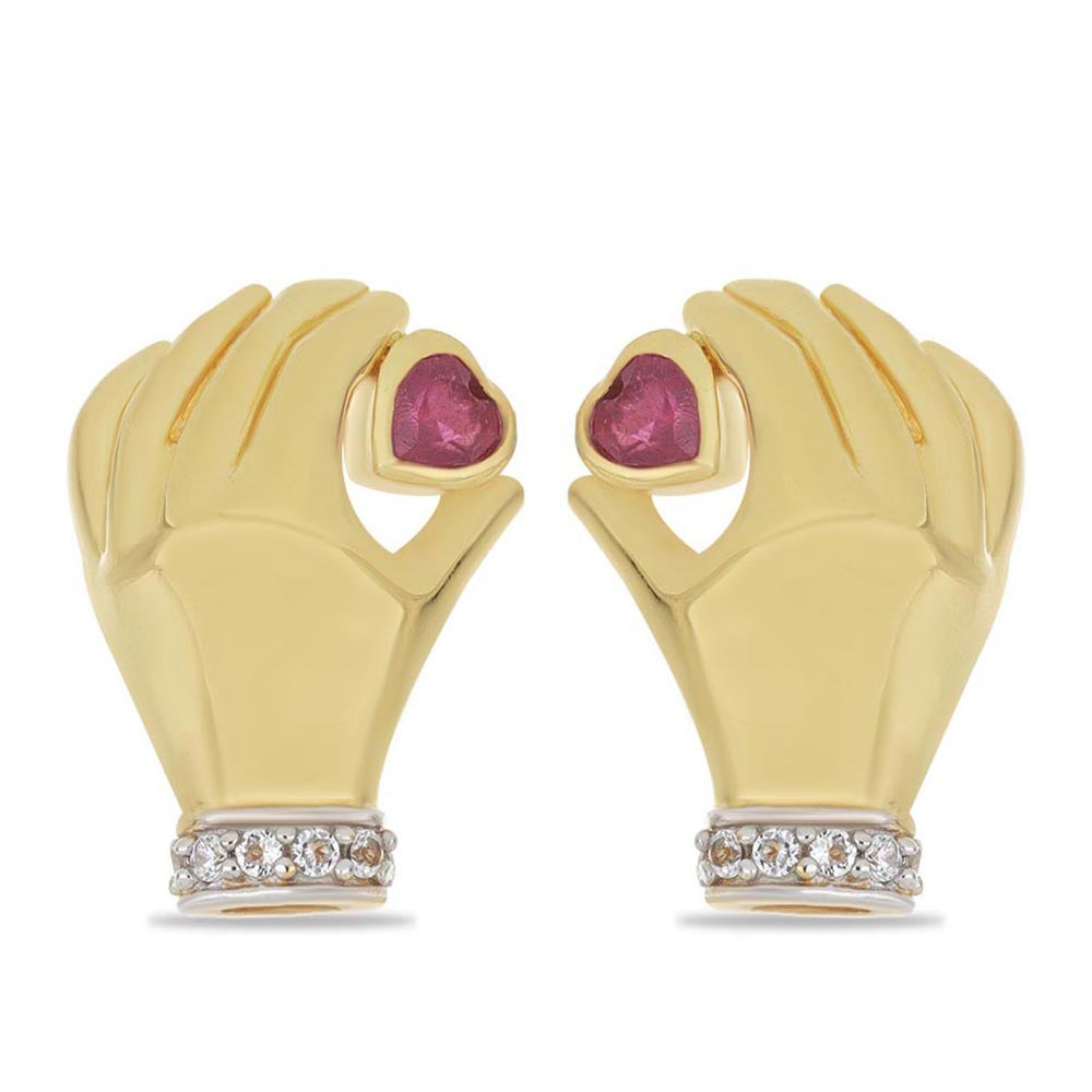 Cercei din Argint 925 Placat cu Aur ( 3.89 grame ) cu Rubin Malagasy și Topaz Alb 0.49 Carate