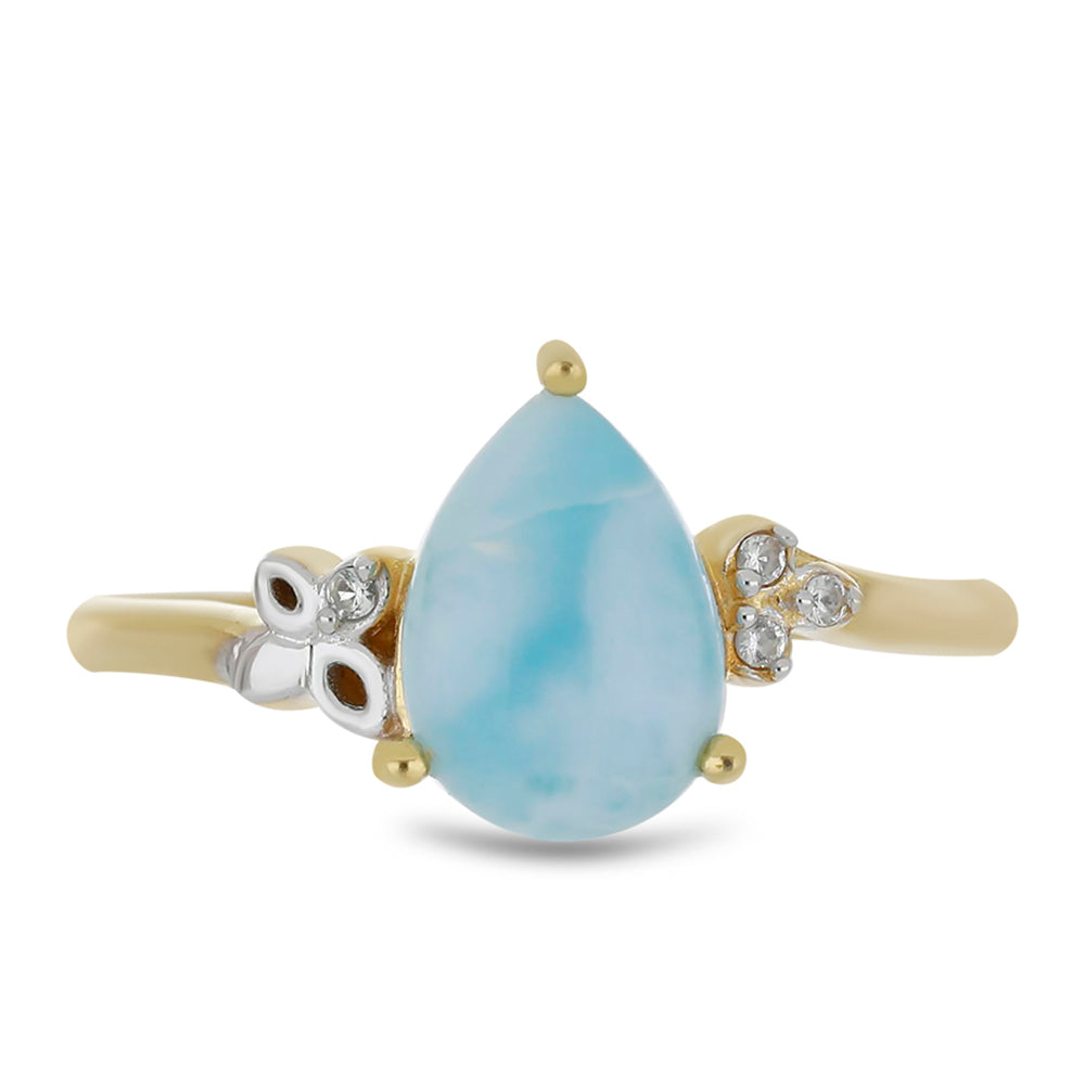 Inel din Argint 925 Placat cu Aur ( 1.89 grame ) cu Larimar(Piatra delfinului) și Topaz Alb 2.24 Carate 1 