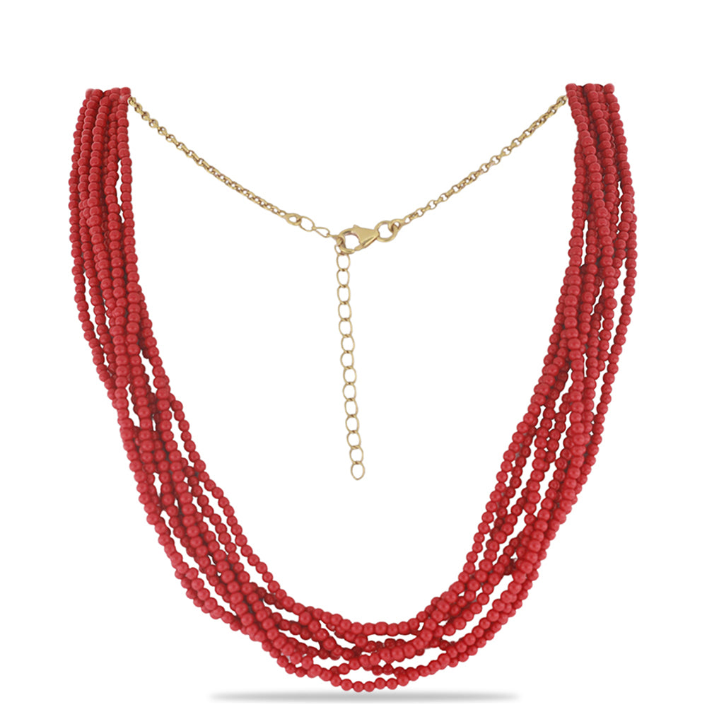 Colier din Argint 925 Placat cu Aur ( 2 grame ) cu Coral Roșu Burete 137.5 Carate
