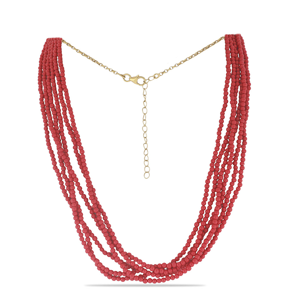 Colier din Argint 925 Placat cu Aur ( 1 grame ) cu Coral Roșu Burete 106 Carate 1 