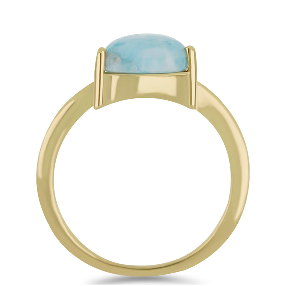 Inel din Argint 925 Placat cu Aur ( 3.02 grame ) cu Larimar(Piatra delfinului) și Topaz Alb 2.35 Carate