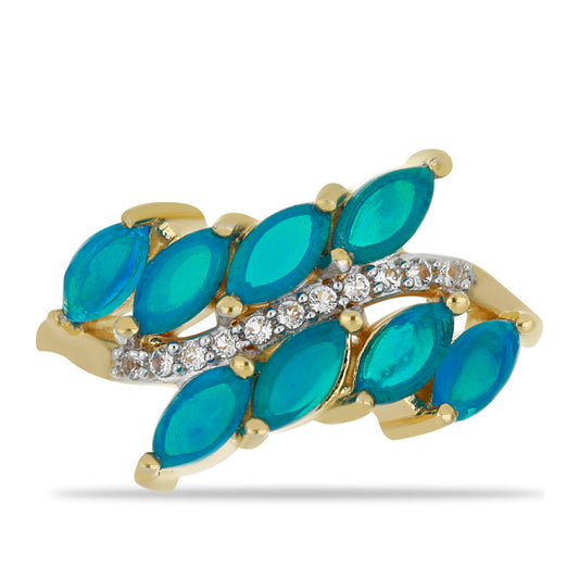 Inel din Argint 925 Placat cu Aur ( 3.65 grame ) cu Opal Albastru Etiopian Paraiba și Topaz Alb 1.33 Carate