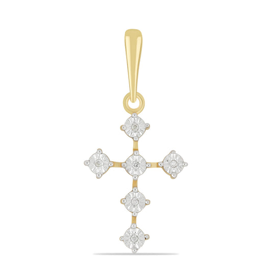 Cruce Pandantiv din Argint 925 Placat cu Aur ( 1.32 grame ) cu Diamant Alb 0.04 Carate