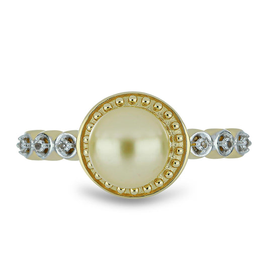 Inel din Argint 925 Placat cu Aur ( 2.96 grame ) cu Perlă Aurie din Marea Sudului și Topaz Alb 2.58 Carate