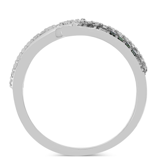 Inel din Argint 925 ( 2.8 grame ) cu Diamant Verde și Diamant Alb 0.13 Carate