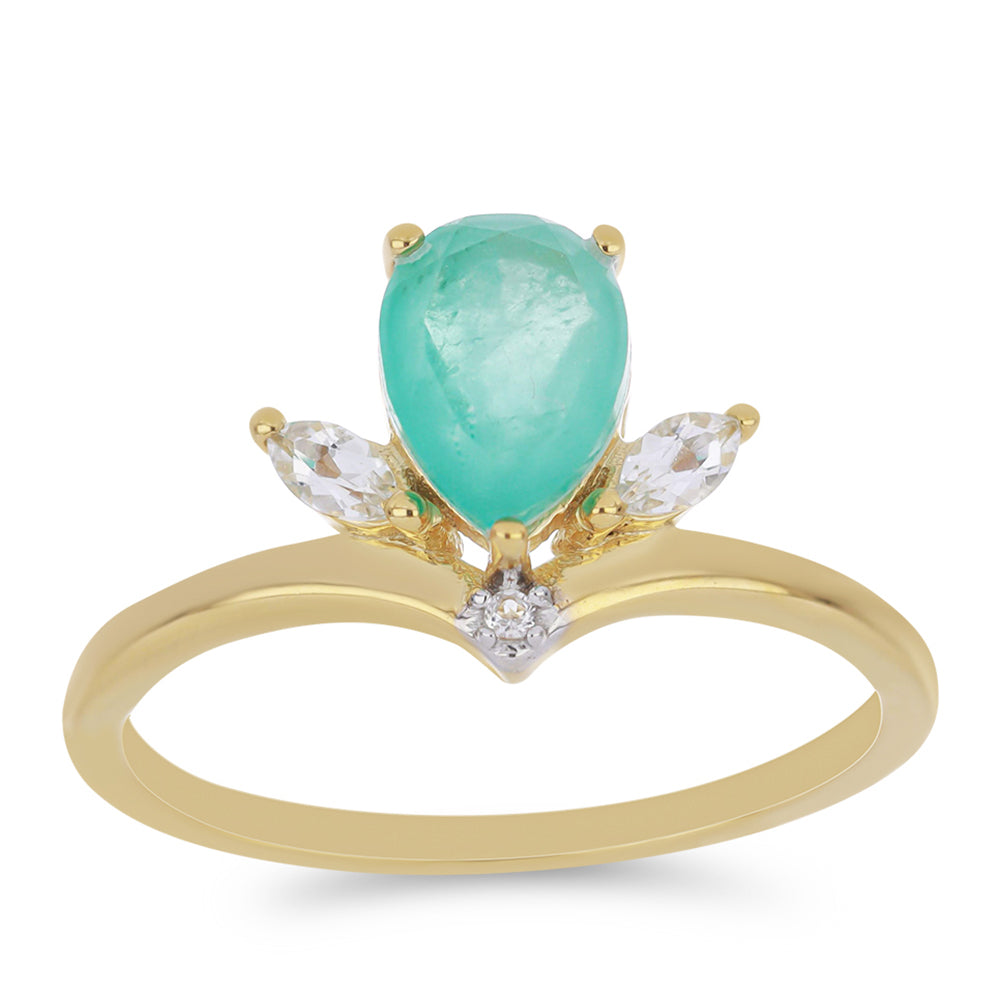 Inel din Argint 925 Placat cu Aur ( 1.59 grame ) cu Cuarț Paraiba și Topaz Alb 1.4 Carate