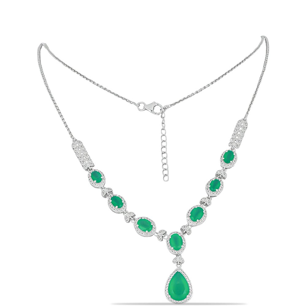 Colier din Argint 925 ( 15.12 grame ) cu Agat Verde și Topaz Alb 12.37 Carate 1 