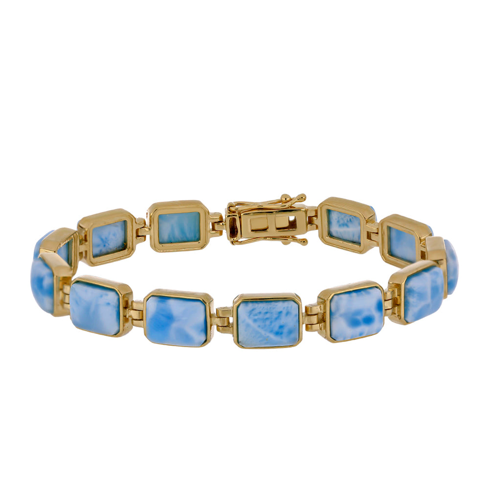 Brățară din Argint 925 Placat cu Aur ( 15.05 grame ) cu Larimar(Piatra delfinului) și Topaz Alb 34.45 Carate