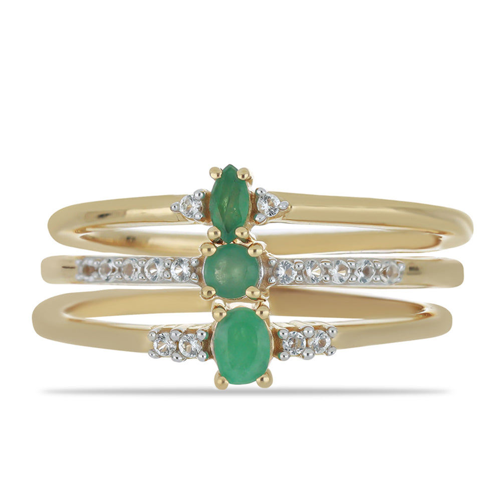 Set din Argint 925 Placat cu Aur ( 4.31 grame ) cu Smarald Brazilian și Topaz Alb 0.51 Carate ( Inel ) 5 