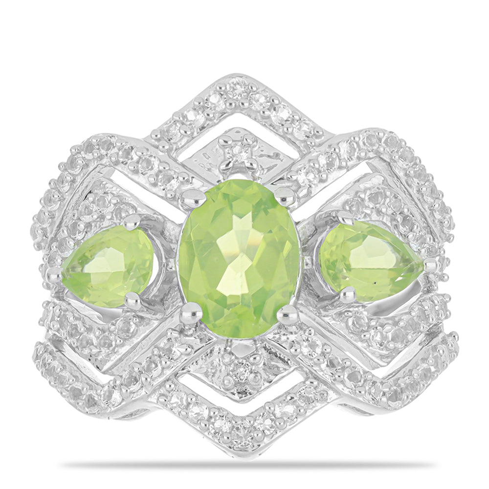 Inel din Argint 925 ( 5 grame ) cu Peridot Changbai și Topaz Alb 2.8 Carate 1 