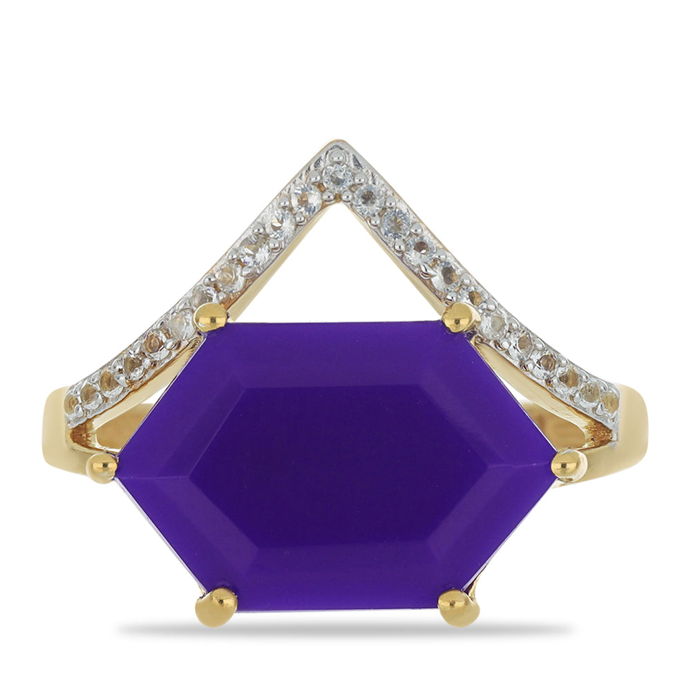 Inel din Argint 925 Placat cu Aur ( 3.36 grame ) cu Agat Violet și Topaz Alb 5.93 Carate