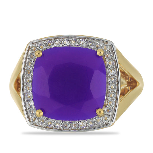 Inel din Argint 925 Placat cu Aur ( 5.03 grame ) cu Agat Violet și Topaz Alb 6.09 Carate