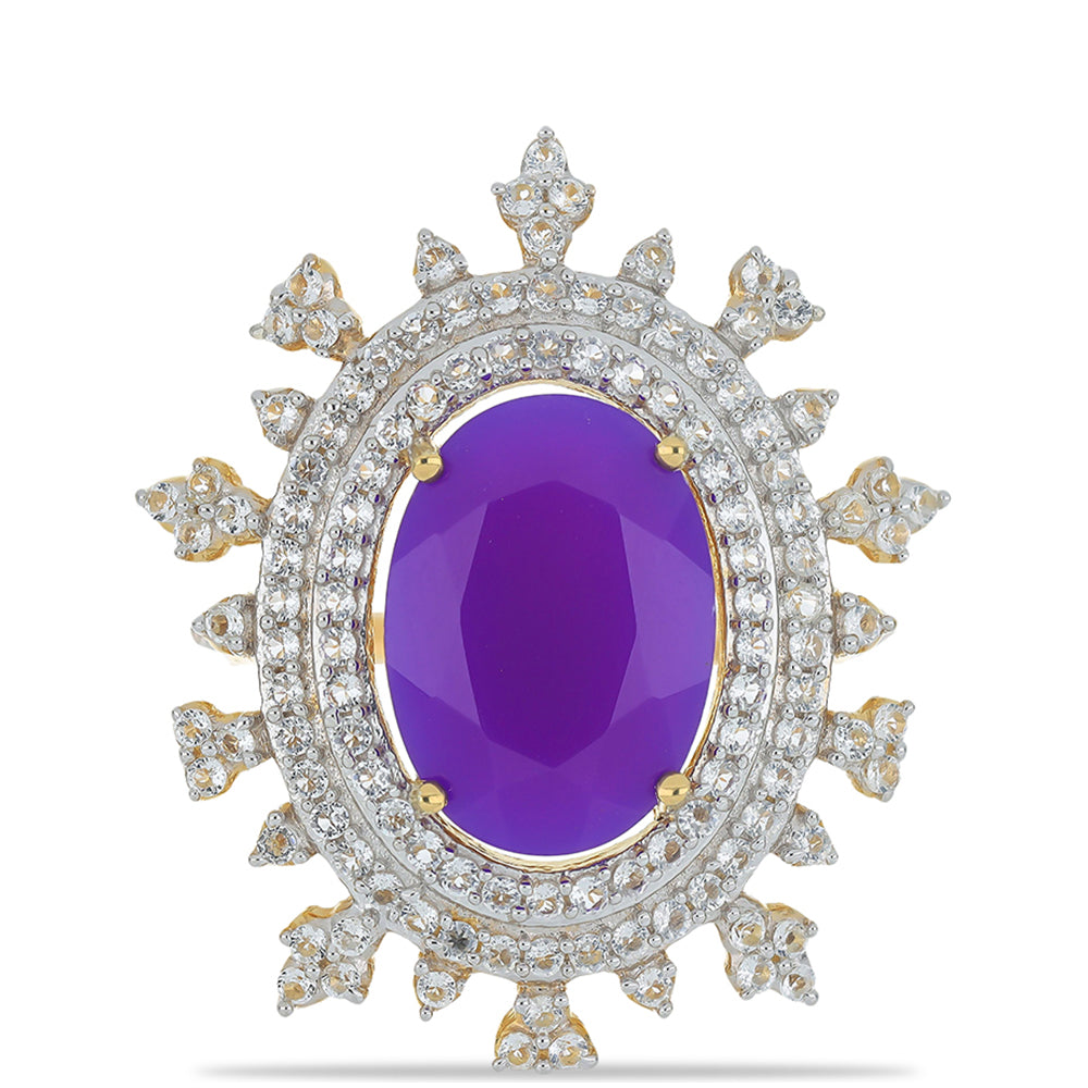 Inel din Argint 925 Placat cu Aur ( 5.02 grame ) cu Agat Violet și Topaz Alb 5.98 Carate 1 