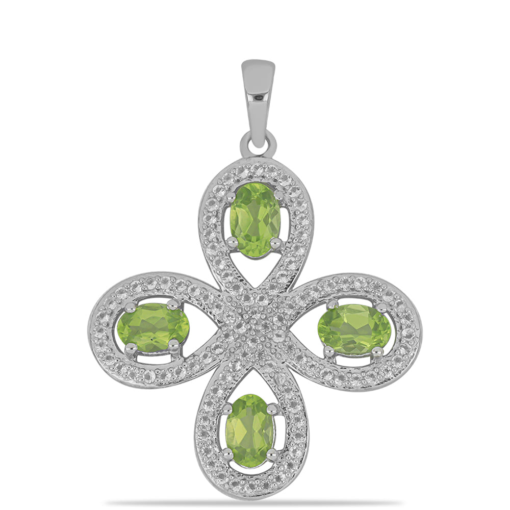 Pandantiv din Argint 925 ( 3.62 grame ) cu Peridot Changbai și Topaz Alb 2.83 Carate