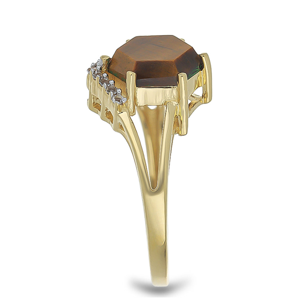 Inel din Argint 925 Placat cu Aur ( 2.85 grame ) cu Ochi de Tigru și Topaz Alb 2.7 Carate 4 