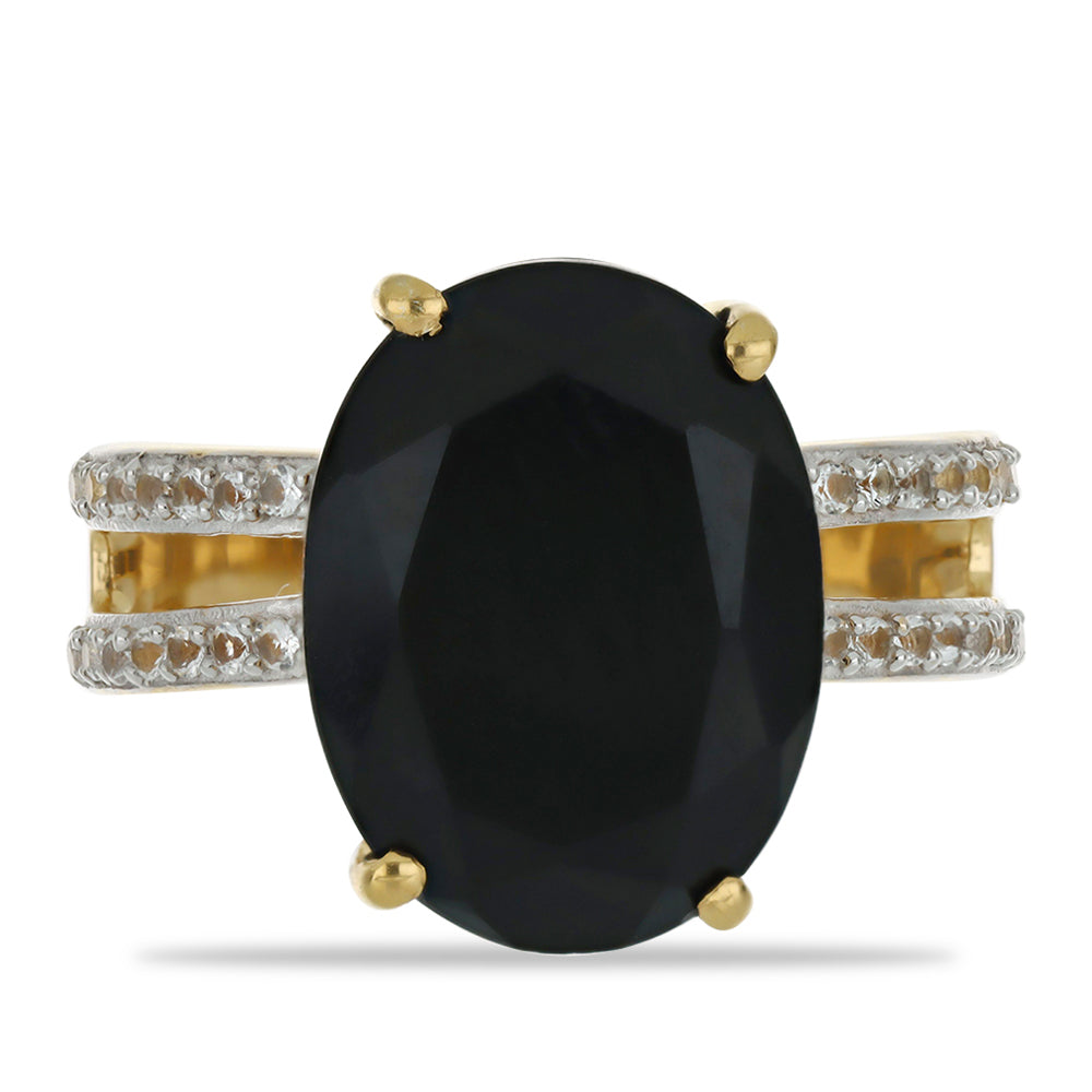 Inel din Argint 925 Placat cu Aur ( 4.06 grame ) cu Obsidian și Topaz Alb 6.98 Carate