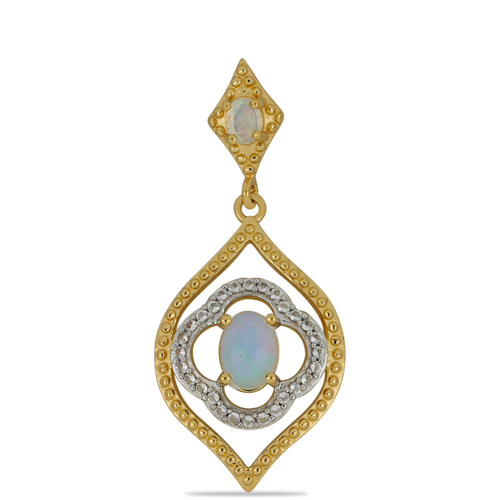 Pandantiv din Argint 925 Placat cu Aur ( 2.03 grame ) cu Opal Welo și Topaz Alb 0.92 Carate 1 