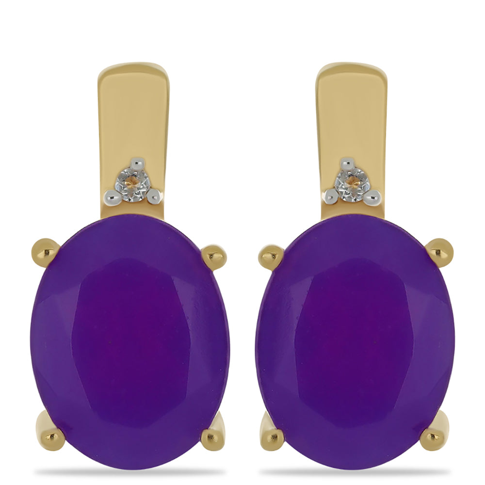 Cercei din Argint 925 Placat cu Aur ( 2.72 grame ) cu Agat Violet și Topaz Alb 3.28 Carate