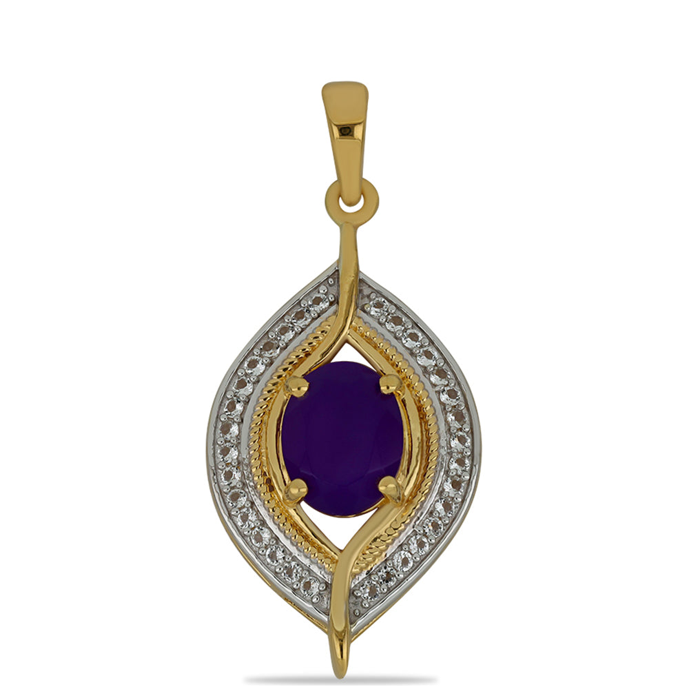 Pandantiv din Argint 925 Placat cu Aur ( 2.8 grame ) cu Agat Violet și Topaz Alb 1.93 Carate 1 