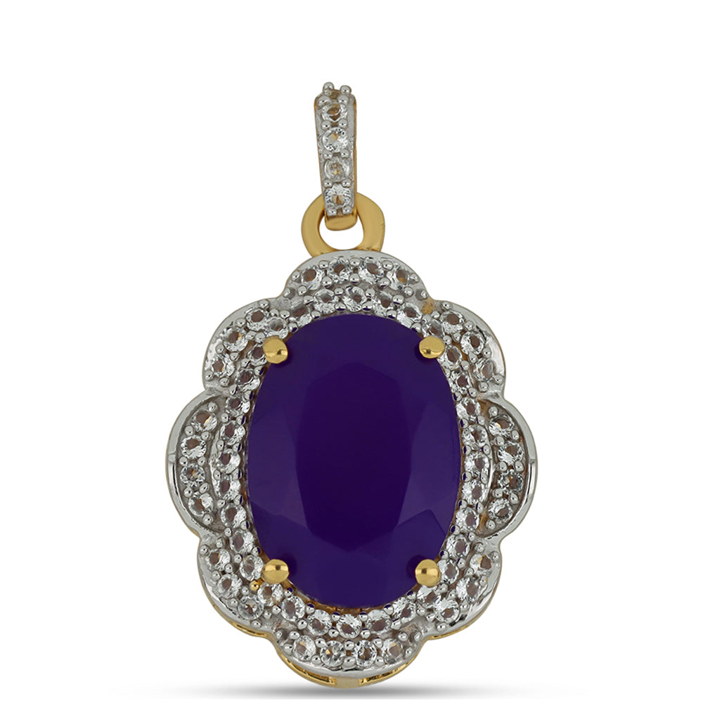 Pandantiv din Argint 925 Placat cu Aur ( 2.75 grame ) cu Agat Violet și Topaz Alb 5.33 Carate 1 