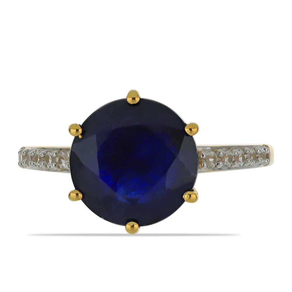 Inel din Aur de 9K ( 1.99 grame ) cu Safir Albastru Australian și Zircon Alb Natural 5.25 Carate