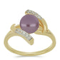 Inel din Argint 925 Placat cu Aur ( 3.88 grame ) cu Perlă de cultură Violet și Topaz Alb 2.63 Carate