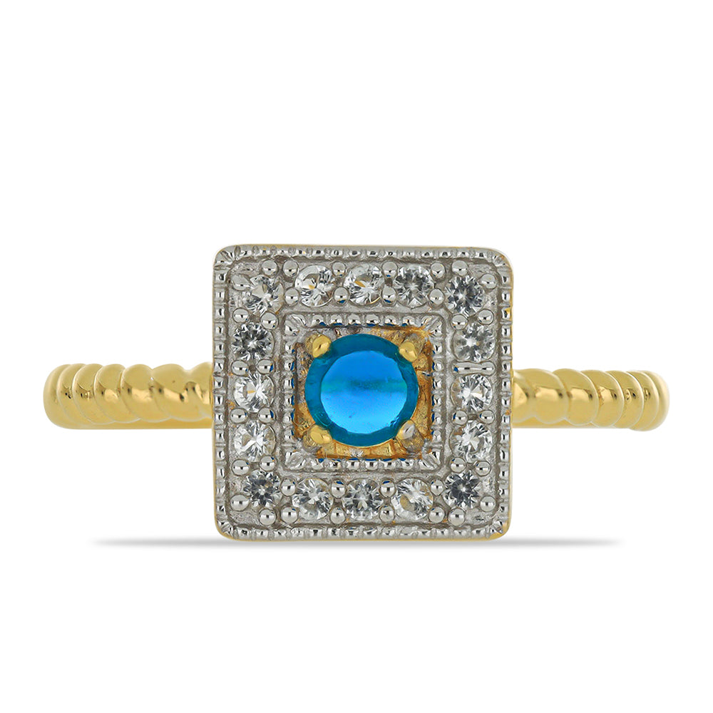 Inel din Argint 925 Placat cu Aur ( 2.75 grame ) cu Opal Albastru Etiopian Paraiba și Topaz Alb 0.45 Carate 1 