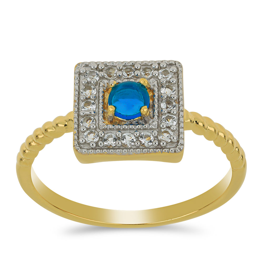 Inel din Argint 925 Placat cu Aur ( 2.75 grame ) cu Opal Albastru Etiopian Paraiba și Topaz Alb 0.45 Carate