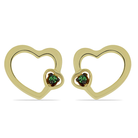 Cercei din Argint 925 Placat cu Aur ( 1.26 grame ) cu Diamant Verde 0.02 Carate