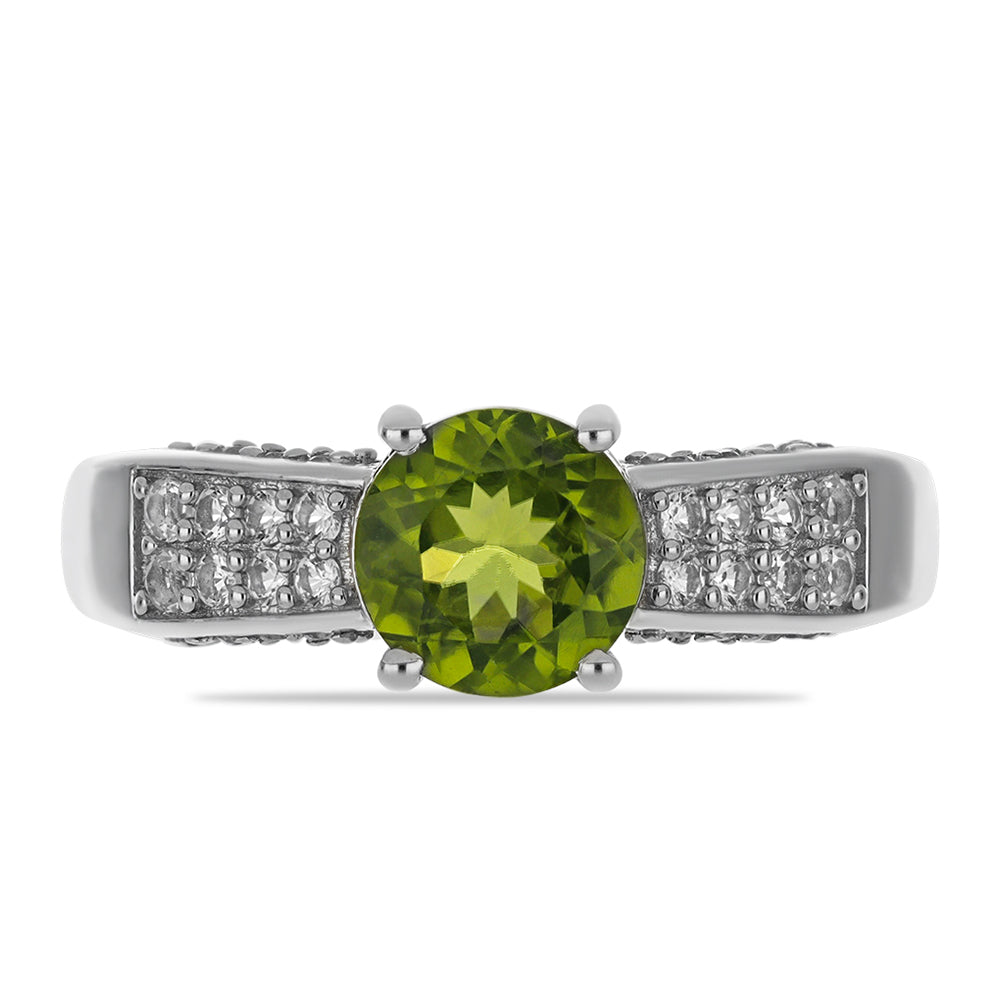 Inel din Argint 925 ( 4.95 grame ) cu Peridot Changbai și Topaz Alb 2.65 Carate