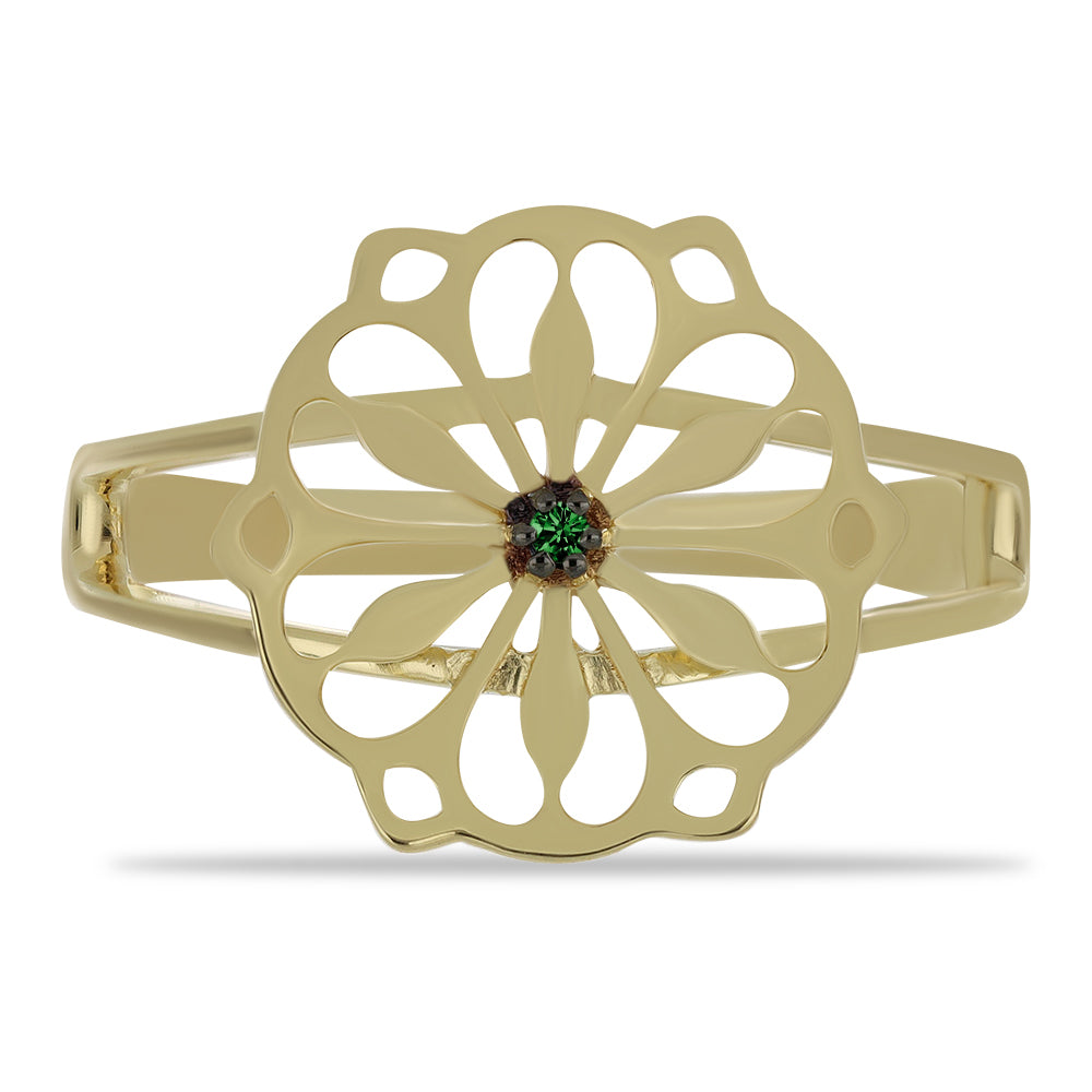 Inel din Argint 925 Placat cu Aur ( 2.93 grame ) cu Diamant Verde 0.01 Carate