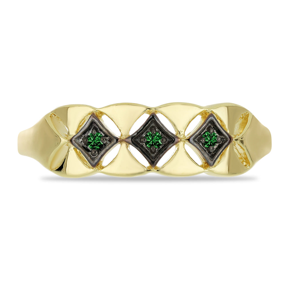 Inel din Argint 925 Placat cu Aur ( 2.32 grame ) cu Diamant Verde 0.04 Carate